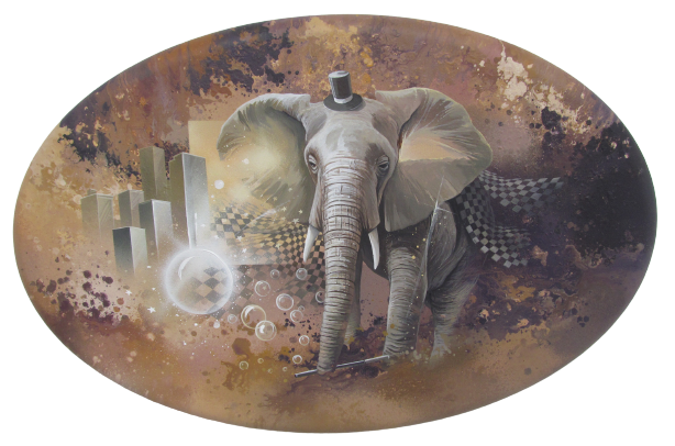 Elephant Ascq — Acrylic on canvas — 2014 — Oval 92 x 60 cm par Thierry Mordant