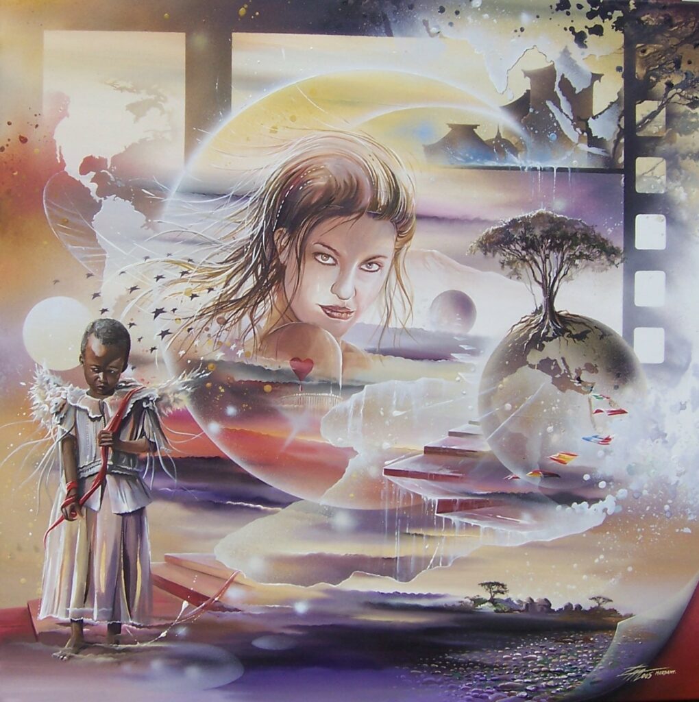 Daisy II Reflet d'un Monde Fragile — Acrylic on canvas — 2005 — 100 x 100 cm — by Thierry Mordant