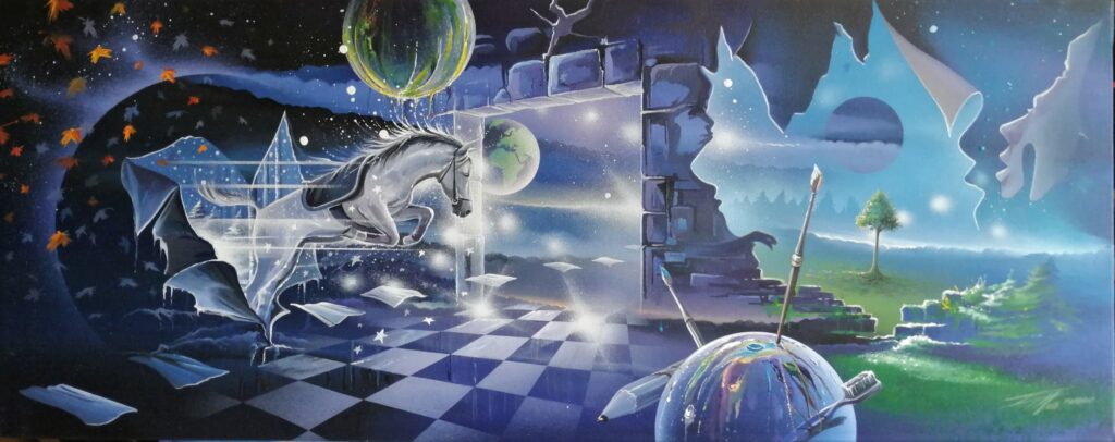 Nature 4 Saisons — Acrylic on canvas — 2009 — 100 x 40 cm — by Thierry Mordant