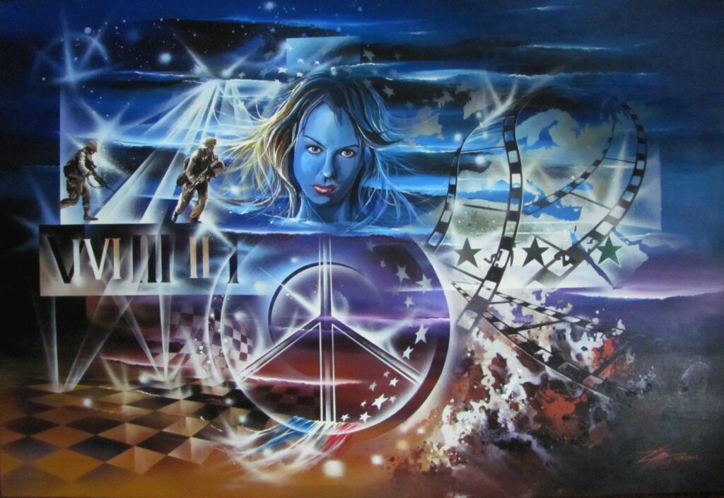 Peace Movie — Acrylic on canvas —2003 — 140 x100 cm — by Thierry Mordant