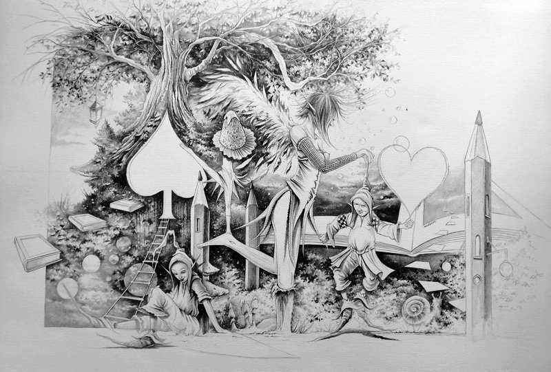 Pique ton Coeur — Black & White pencils — 2024 — 100 x 70 cm — by Thierry Mordant