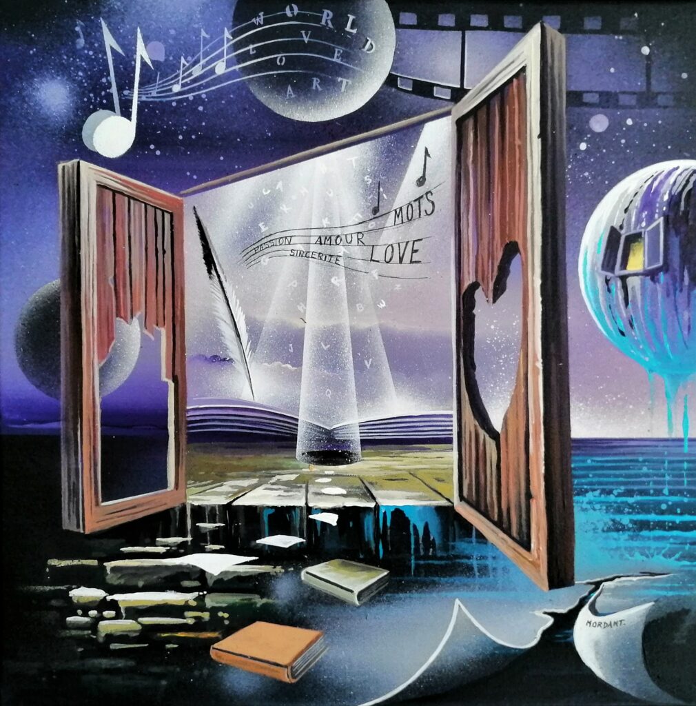 Porte ouverte sur l'Art des Mots — Acrylic on canvas — 2023 — 40 x 40 cm — by Thierry Mordant