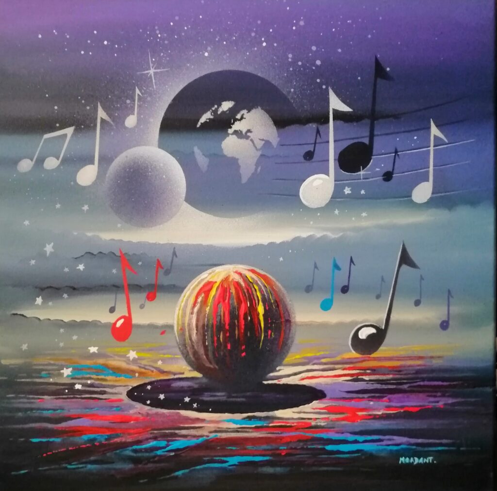Univers Music All — Acrylic on canvas — 2024 — 40 x 40 cm — by Thierry Mordant