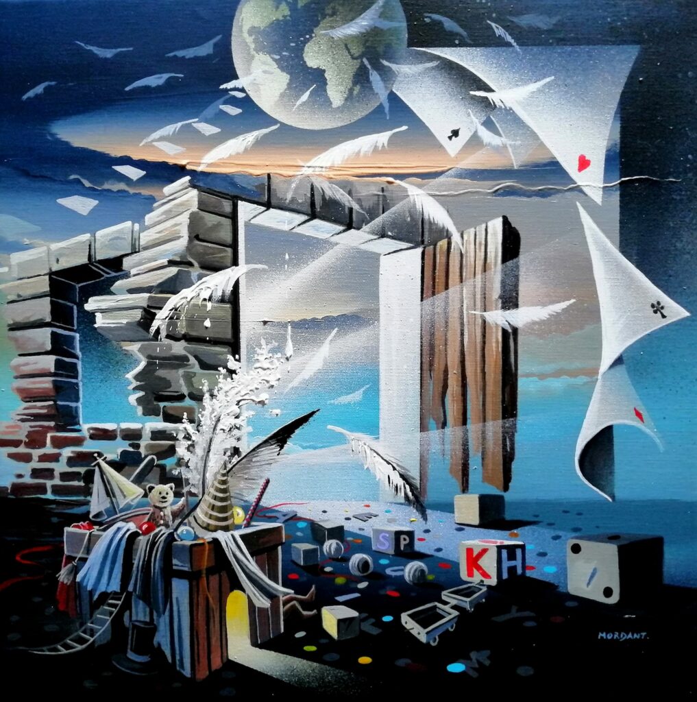 Monde des Plumes et des Jeux — Acrylic on canvas — 2023 — 40 x 40 cm — by Thierry Mordant