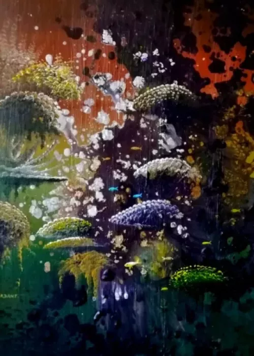 "Sea & Colors I" est une œuvre  de Thierry Mordant, réalisée en 2024 dans le cadre de sa collection "Terre et Mer". Cette acrylique sur toile de 46 x 38 cm, 