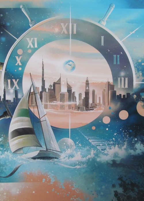 2016 - "Voile sur Dubaï City World " Acrylique 100 x 100 cm Thierry Mordant.