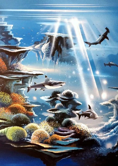 Terre de Requins acrylique de Thierry Mordant, 100 x 100 cm 2017 