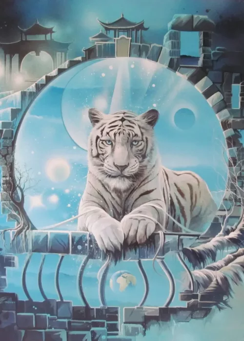 Tigre Blanc de Sagesse de thierry Mordant toile de 100 x 100 cm