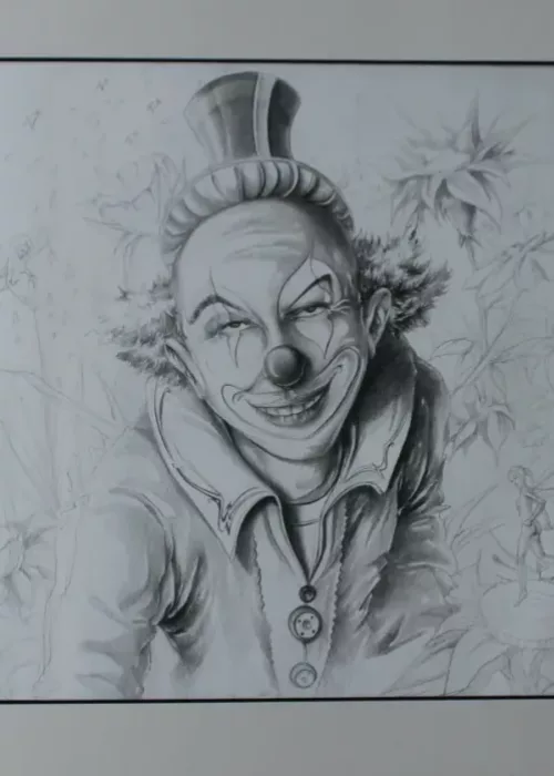 Clown en Fleurs, dessin de 50 x 65 cm avec Maris Louise.