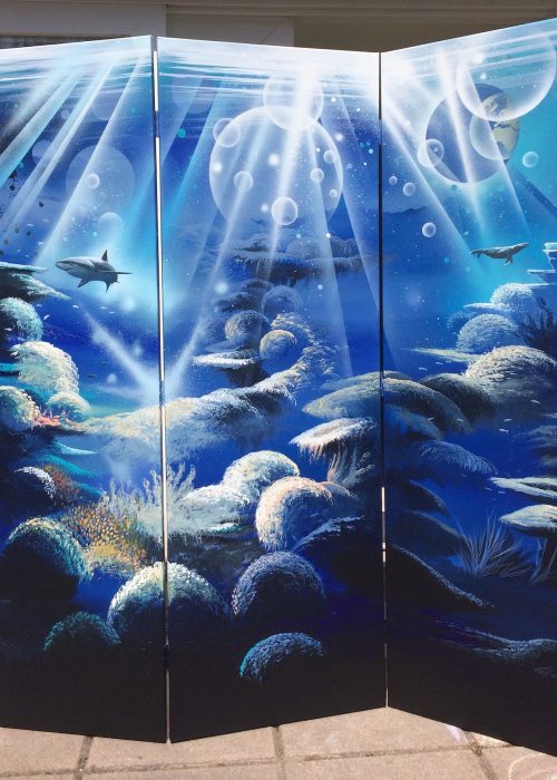 "Monde Marin" Paravent triptyque par Thierry Mordant 150 x 150 cm