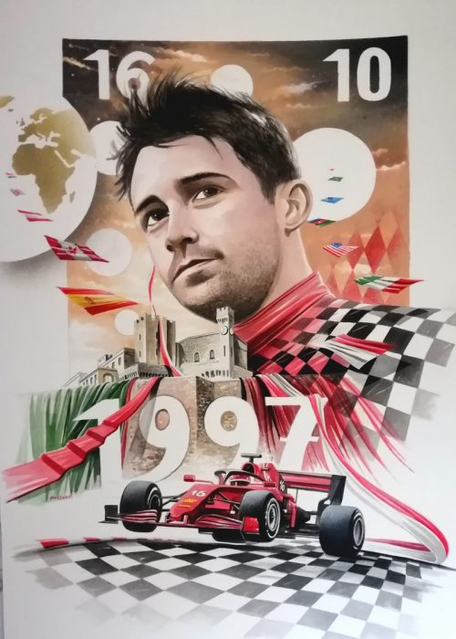 Hommage Charles Leclerc par Thierry Mordant. 70 x 50 cm