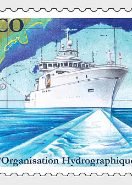 timbre centenaire de l'organisation de l'Hydrographie Internationale de Thierry Mordant.