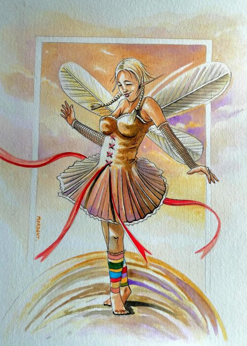 TERRE DE FEES dessin original aquarellé- crayon sur papier - format 23x30cm 2023