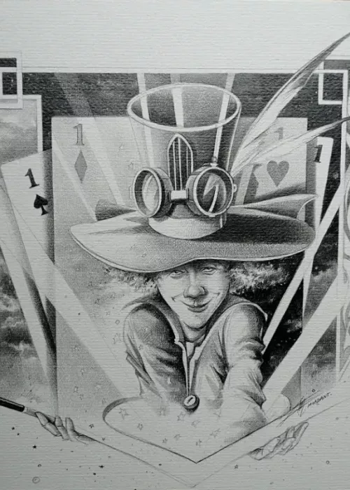 Cœur Magique, un dessin au crayon carré de format. 39x39 cm de Thierry Mordant. 