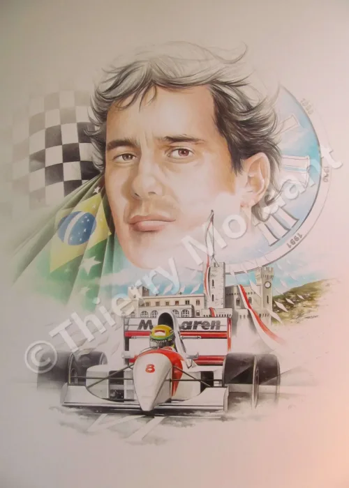 Ayrton Senna création par Thierry Mordant , acrylique sur carton.
