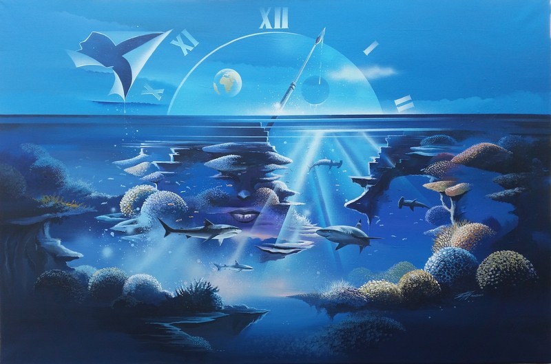 Temps De Requins — Acrylic on canvas — 2017 — 150 x 100 cm — by Thierry Mordant
